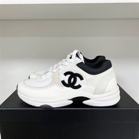 chanel sneakers black and white